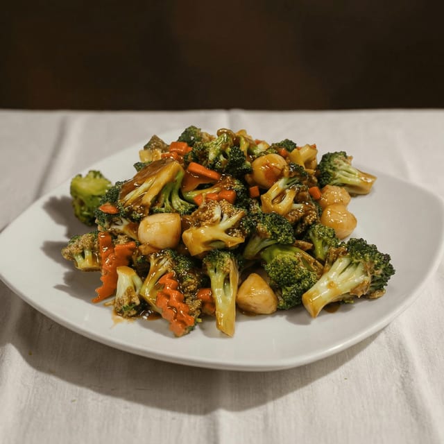 Fresh Scallops with Broccoli.