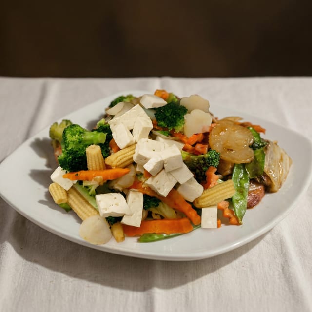 Steamed Tofu with Mixed Vegetables.