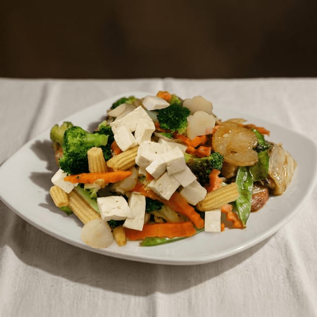 Steamed Tofu with Mixed Vegetables.