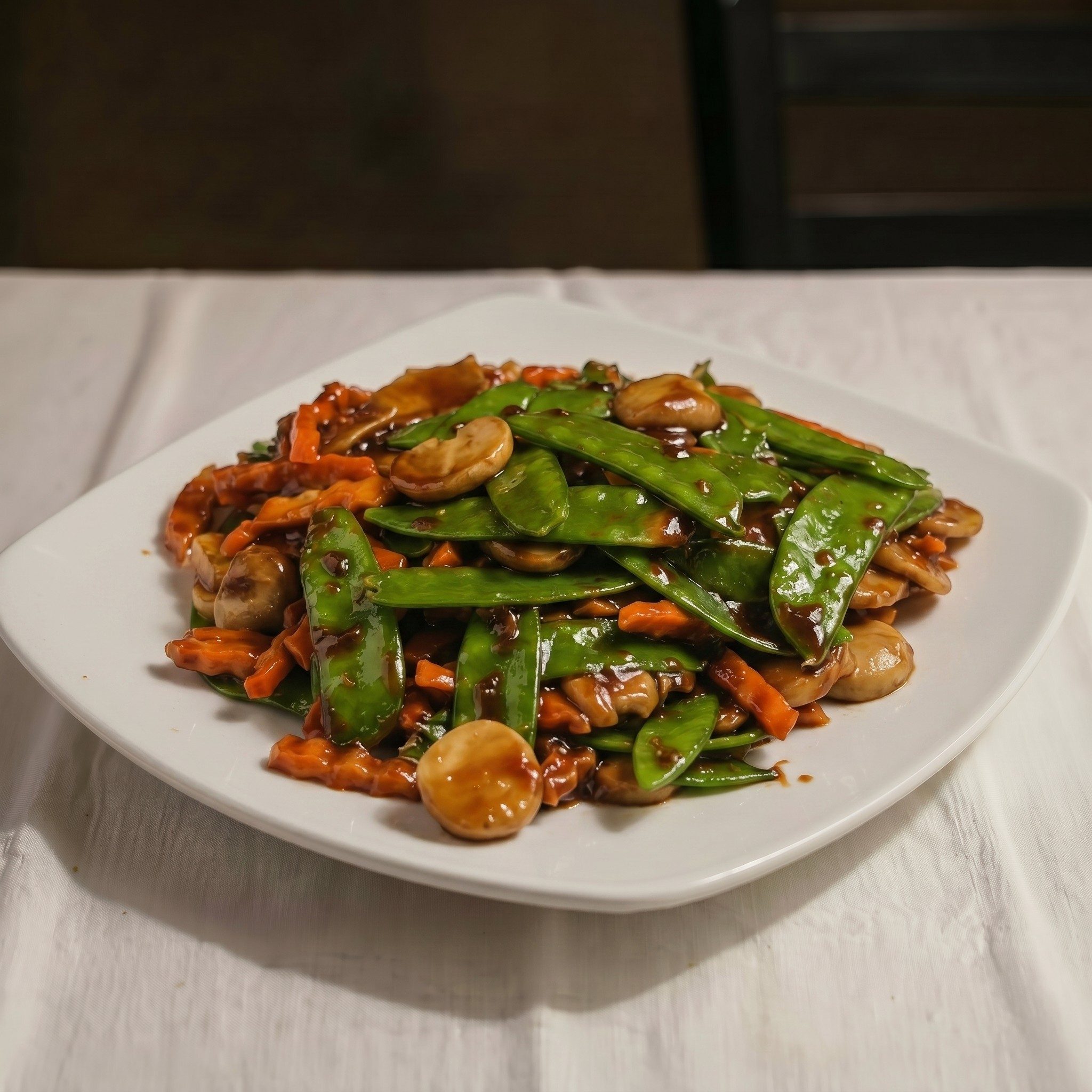 Snow Peas with Brown Sauce.