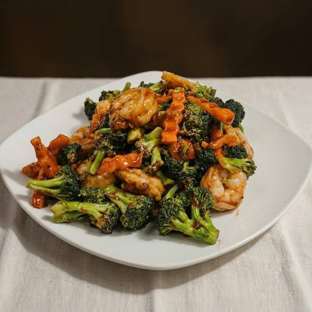 Fresh Jumbo Shrimp with Broccoli.