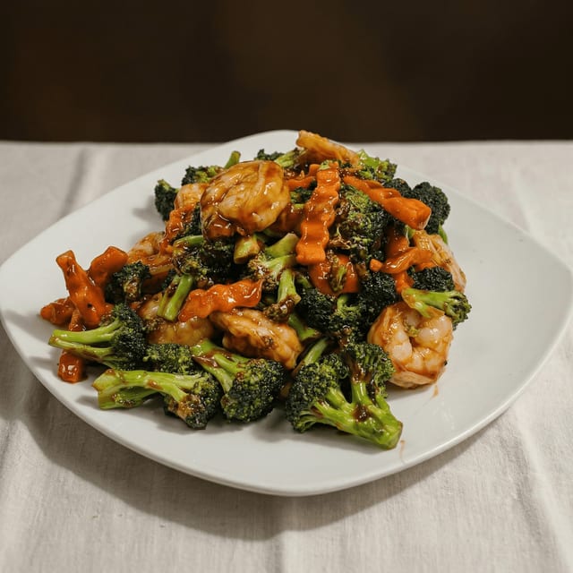 Fresh Jumbo Shrimp with Broccoli.