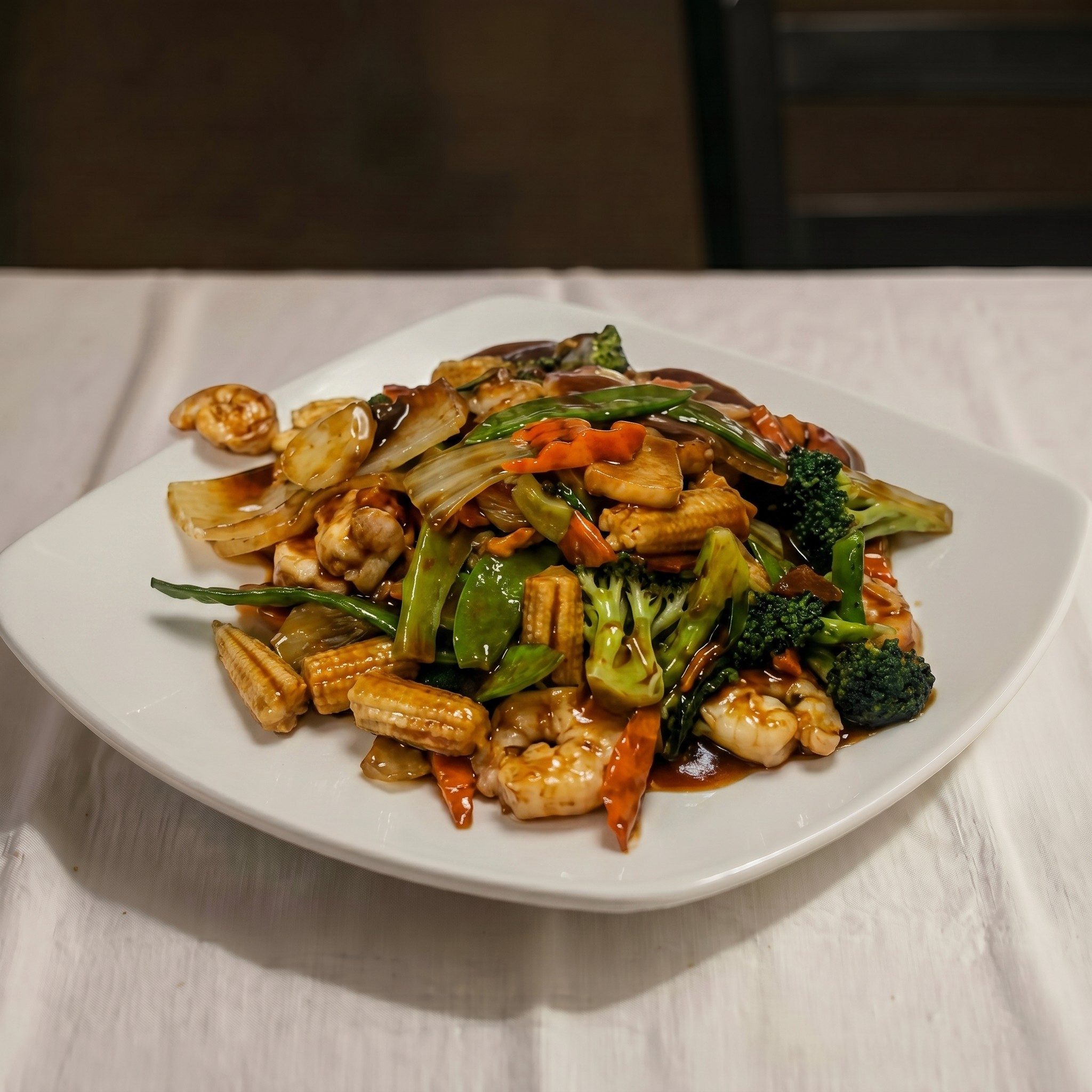 Fresh Jumbo Shrimp with Mixed Vegetables.