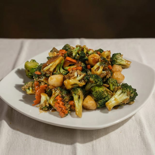 Fresh Scallops with Broccoli.